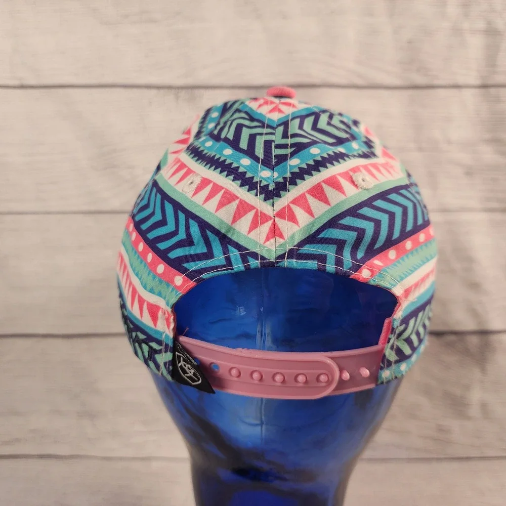 Ariat Youth Pink Southwestern Geometric Snapback Trucker Hat Embroidered Logo